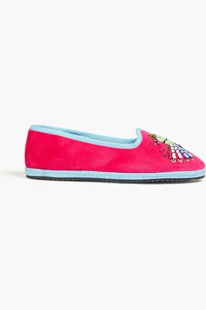 Puccini Embellished velvet slippers - Pink - EU 35