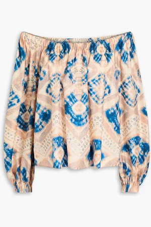 ULLA JOHNSON Nadya off-the-shoulder printed silk-twill top - Neutral - US 2