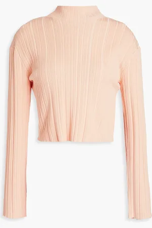 Maje Cropped ribbed-knit turtleneck sweater - Pink - 1