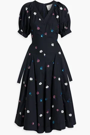 3.1 Phillip Lim Embellished embroidered cotton-poplin midi dress - Blue - US 4