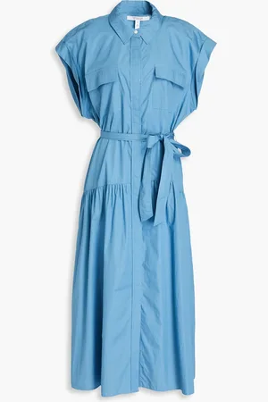 Derek Lam Gathered cotton-poplin midi shirt dress - Blue - US 00
