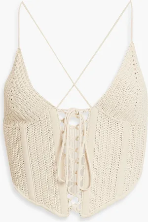 DION LEE Cropped lace-up crocheted top - White - UK 12