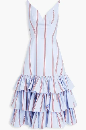 Stella Jean Tiered striped cotton-blend poplin midi dress - Blue - IT 38