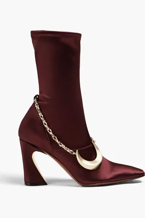 ZIMMERMANN Chain-trimmed satin ankle boots - Burgundy - EU 39