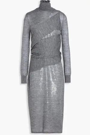 Victoria Beckham Layered sequin-embellished wool-jersey turtleneck dress - - UK 4