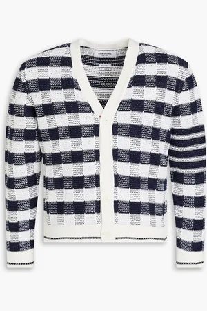 Thom Browne Checked jacquard-knit cotton-blend cardigan - Blue - 2