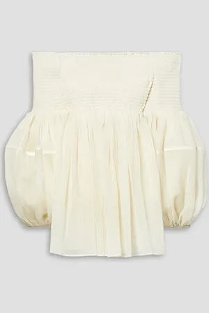 Chloé Off-the-shoulder shirred wool-crepon top - White - FR 40
