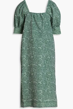 Ganni Floral-jacquard organza midi dress - Green - DE 32