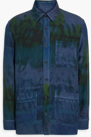 120% Lino Tie-dyed linen overshirt - Blue - M