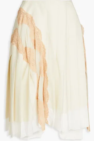 Chloé Lace-paneled crepe de chine skirt - White - FR 42