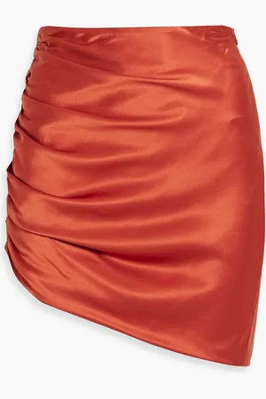 Michelle Mason Asymmetric ruched silk-satin mini skirt - Red - US 0