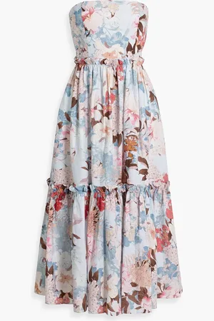 Cara Cara Torres tiered floral-print linen midi dress - Blue - US 4