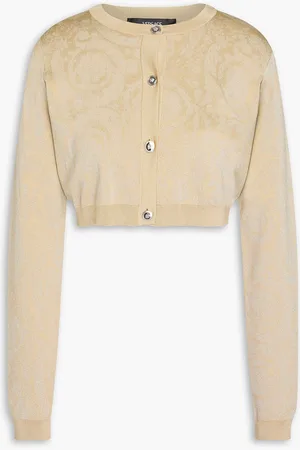 VERSACE Cropped metallic jacquard-knit cardigan - Neutral - IT 40