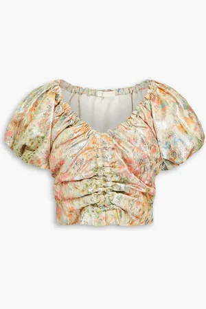 ULLA JOHNSON Nerida cropped metallic floral-jacquard top - Neutral - US 4