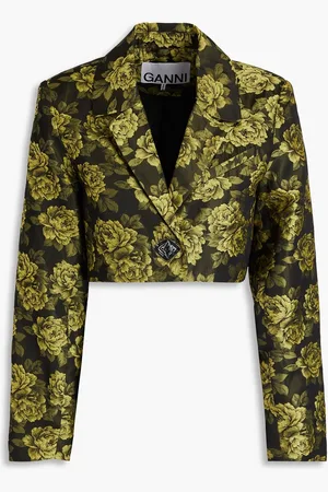 Ganni Cropped floral-jacquard blazer - - DE 44