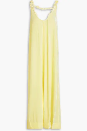 Ganni Knotted velvet midi dress - Yellow - DE 40