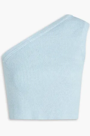 Jacquemus One-shoulder cropped ribbed linen-blend top - Blue - FR 42