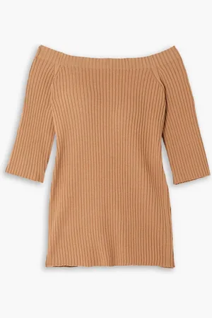 Chloé Off-the-shoulder ribbed wool and cashmere-blend sweater - Brown - XL