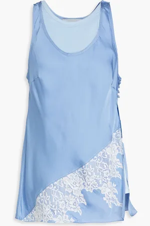 3.1 Phillip Lim Lace-trimmed layered cotton-jersey and satin tank - Blue - M