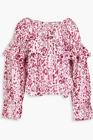 IRO Galta ruffled leopard-print ramie-voile top - Pink - FR 34