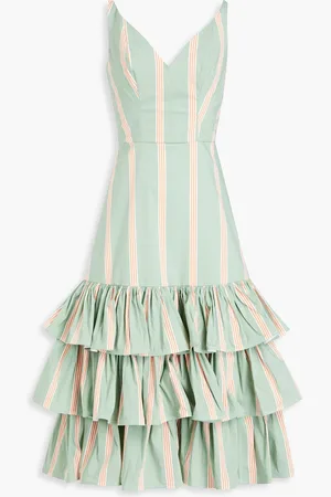 Stella Jean Gathered striped cotton-blend poplin midi dress - Green - IT 38