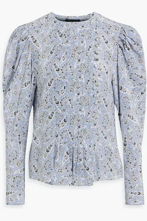 Isabel Marant Bayos pleated printed silk crepe de chine blouse - Blue - FR 38