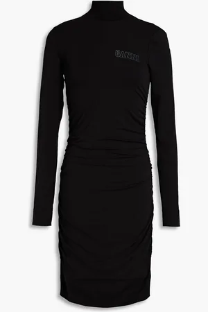 Ganni Ruched printed Lyocell-blend jersey mini dress - - XL