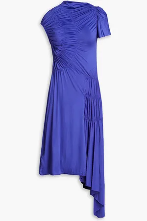 Victoria Beckham Asymmetric ruched stretch-jersey midi dress - Blue - UK 6