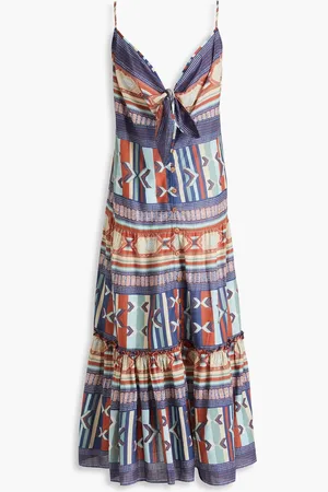 VERONICA BEARD Abilene knotted printed cotton midi dress - Red - M