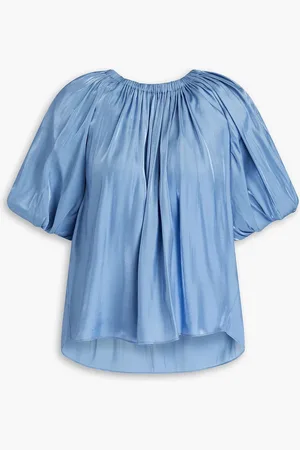 ULLA JOHNSON Gathered satin top - Blue - US 2
