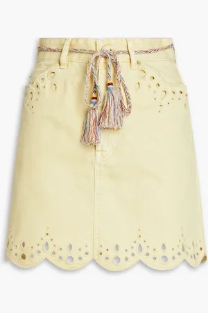 ZIMMERMANN Broderie anglaise-trimmed denim mini skirt - Yellow - 0