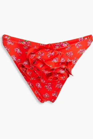 MAGDA BUTRYM Ruffled floral-print mid-rise bikini briefs - Red - FR 34