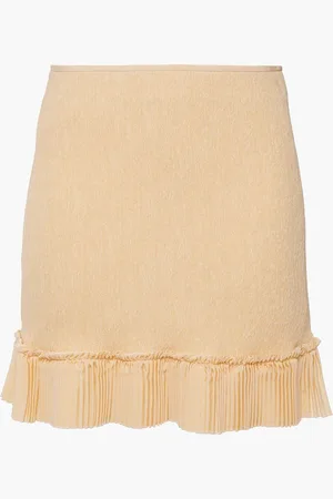 Chloé Pleated crepe de chine-trimmed crepon mini skirt - Neutral - FR 36