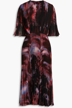 Altuzarra Pleated tie-dyed georgette midi dress - Burgundy - FR 38