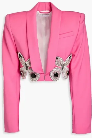 AREA Cropped embellished wool-blend blazer - Pink - US 8