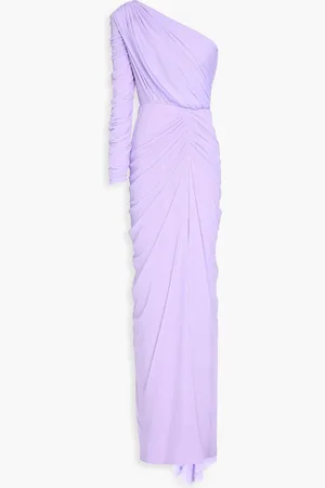 RHEA COSTA One-sleeve ruched tulle gown - Purple - IT 42