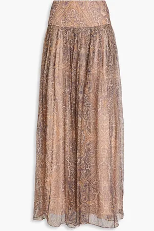 ZIMMERMANN Metallic paisley-print silk-blend chiffon maxi skirt - Neutral - 0