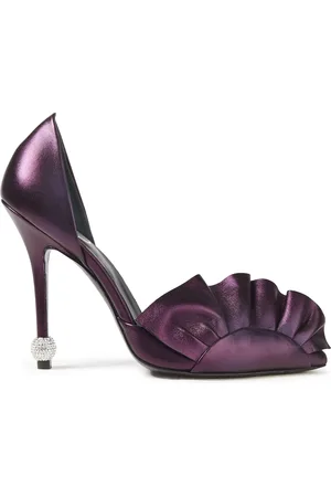 Roger Vivier Crystal-embellished ruffled metallic leather pumps - Purple - EU 35