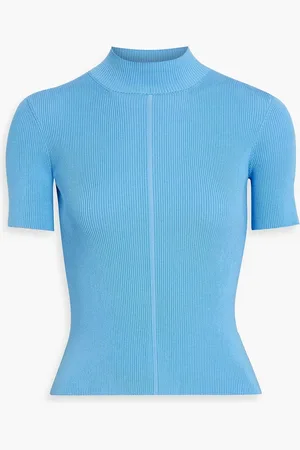 Oscar de la Renta Ribbed silk-blend turtleneck top - Blue - L