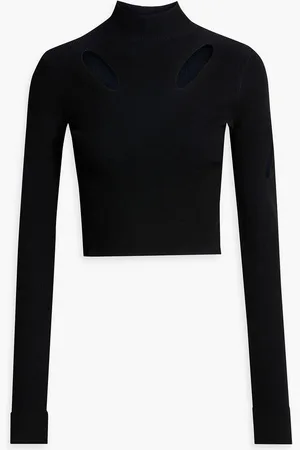DION LEE Cropped cutout ribbed-knit turtleneck sweater - Blue - UK 10