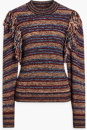 ULLA JOHNSON Arquette fringed striped cotton-blend sweater - Blue - XS
