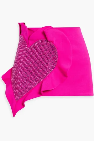 AREA Crystal-embellished ruffled wool-blend mini skirt - Pink - US 8