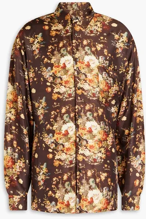 Nanushka Floral-print silk satin-twill shirt - Brown - XS