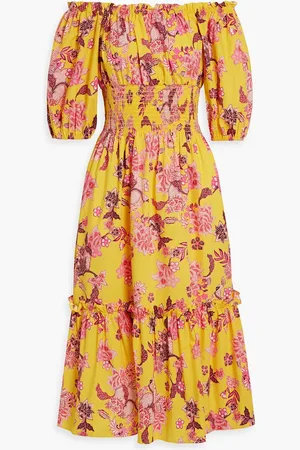 Cara Cara Mimi off-the-shoulder floral-print cotton-poplin midi dress - - XS