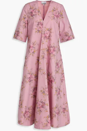 Ganni Floral-print cotton-poplin midi dress - - DE 34