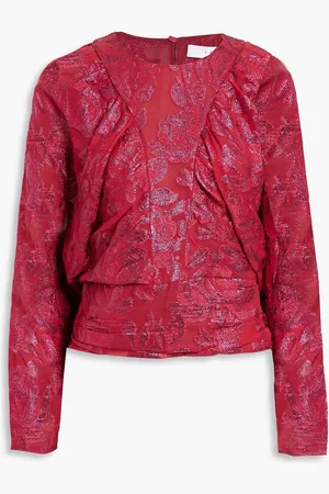 IRO Mabel gathered metallic fil coupé silk-blend georgette top - Pink - FR 38
