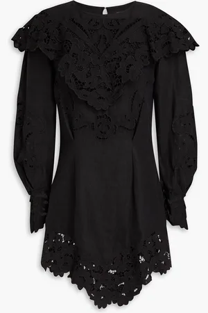 Isabel Marant Ellery guipure lace-trimmed linen mini dress - - FR 36
