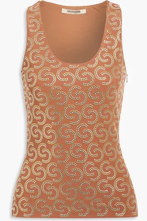 Roberto Cavalli Studded ribbed-knit tank - Brown - IT 38