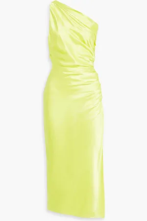 Michelle Mason One-shoulder ruched silk-satin midi dress - Yellow - US 0