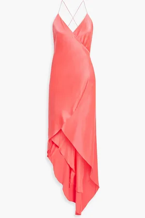 Michelle Mason Asymmetric silk-satin maxi wrap dress - Orange - US 8